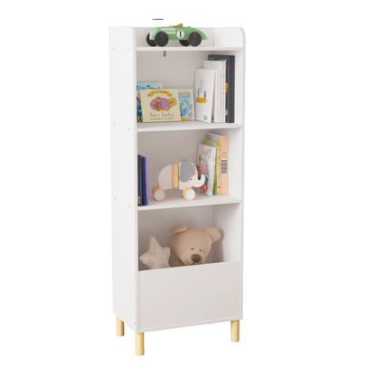 Modern 4-Tier Kids Bookcase for Playroom with Toy Storage