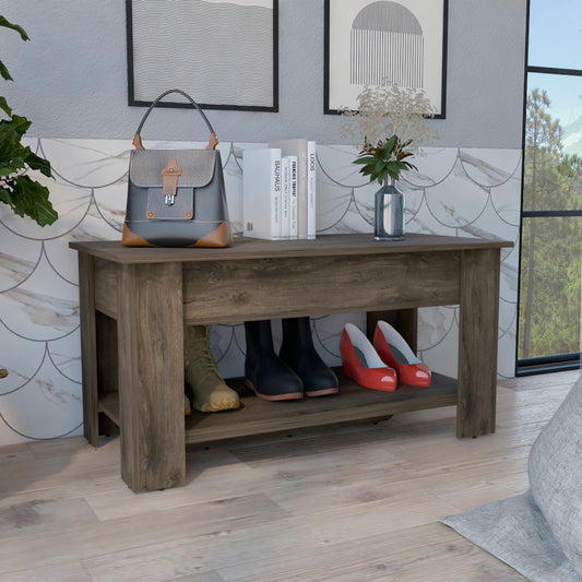 Austin Dark Brown Side Table for Living Room, Pull-Out Tray