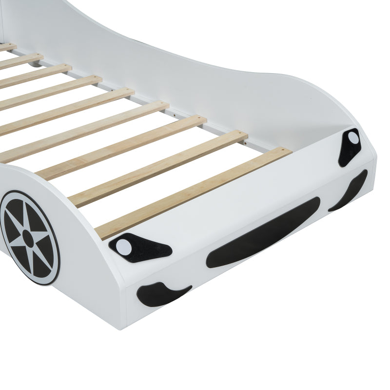 Race Car Twin Platform Bed for Kids, LED & Padded Headboard