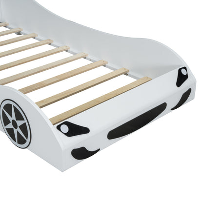 Race Car Twin Platform Bed for Kids, LED & Padded Headboard