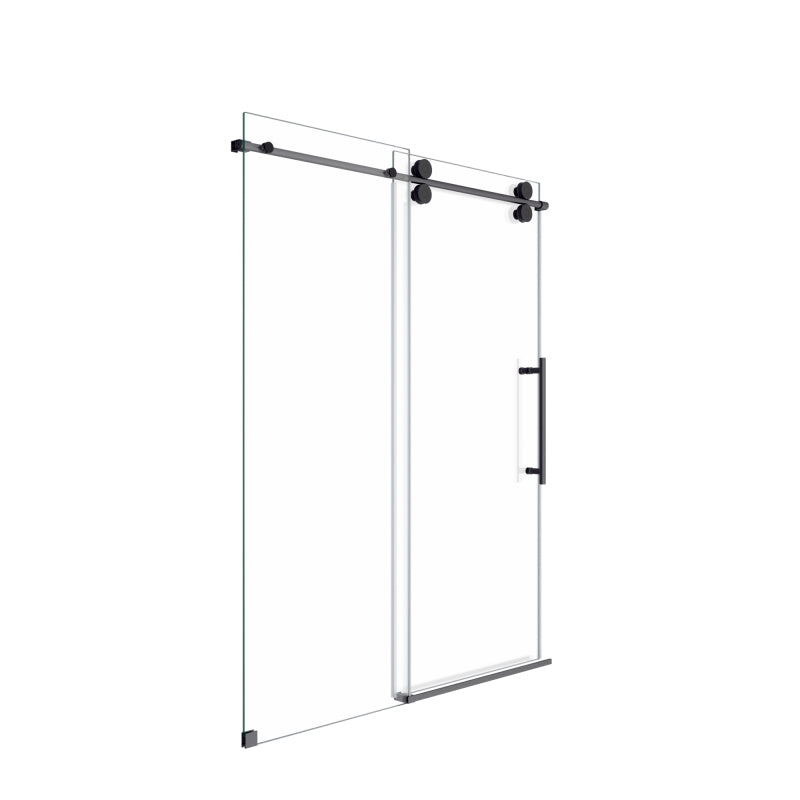 56"-60"W x 72"H Frameless Single Sliding Shower Door _ 5/16" (8mm) Clear Tempered Glass, Bypass Design with Matte Black Finish