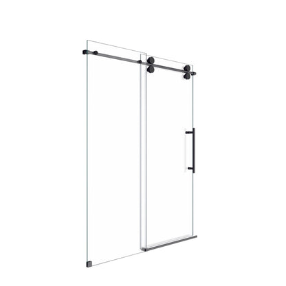 56"-60"W x 72"H Frameless Single Sliding Shower Door _ 5/16" (8mm) Clear Tempered Glass, Bypass Design with Matte Black Finish