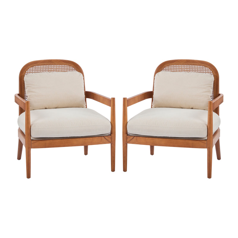 Mid-Century Armchairs Set of 2 for Living Room, Rattan Back