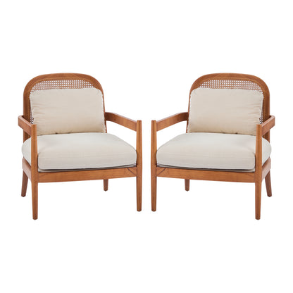 Mid-Century Armchairs Set of 2 for Living Room, Rattan Back