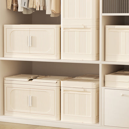 Cream White Folding Storage Cabinet on Wheels for Entryway