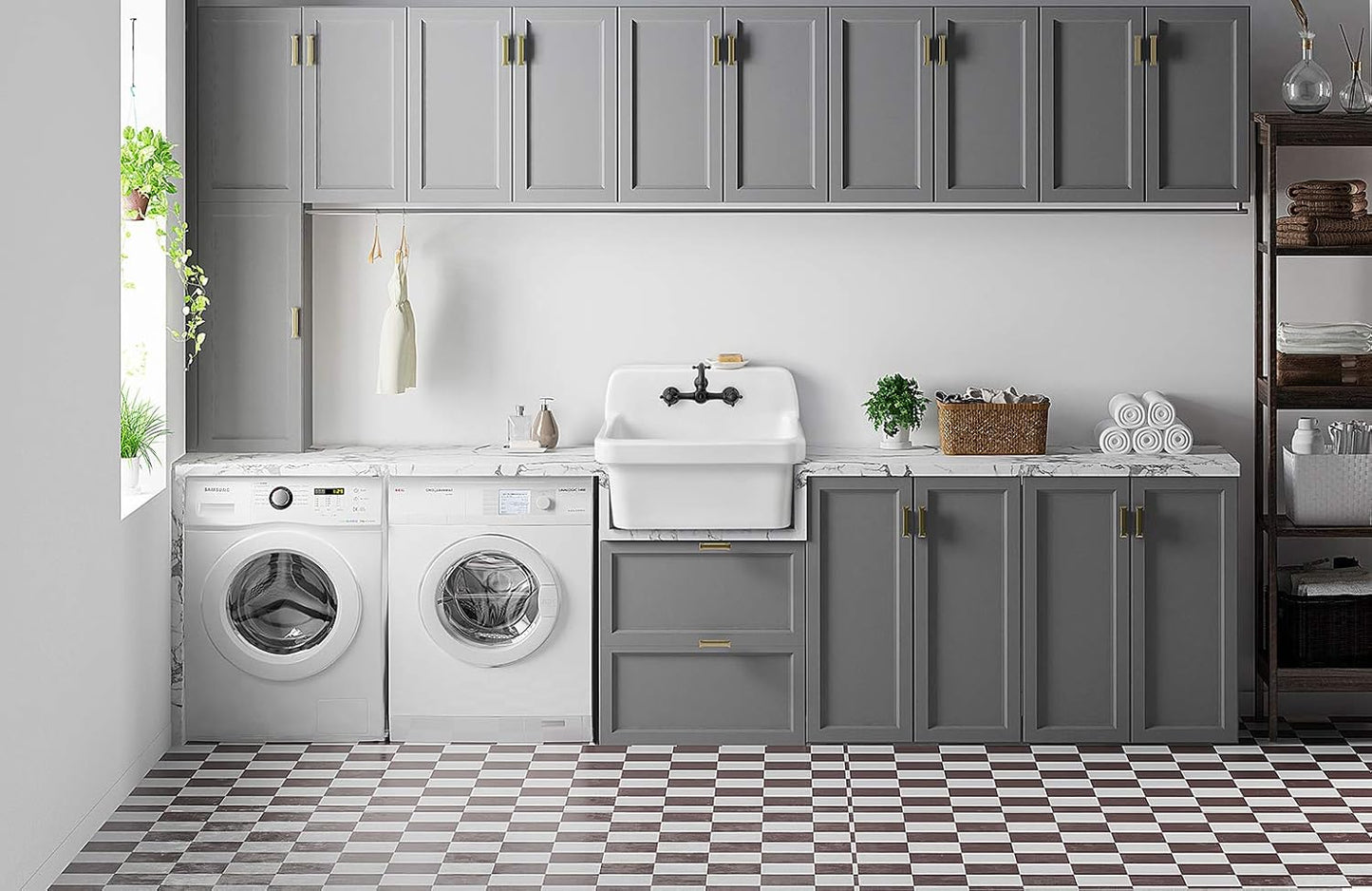 ELLAI Farmhouse Wall-Mount Utility Laundry Sink, High-Back
