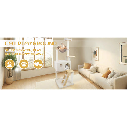 Tall Modern Wooden Indoor Cat Tree with Clear Capsule Perch