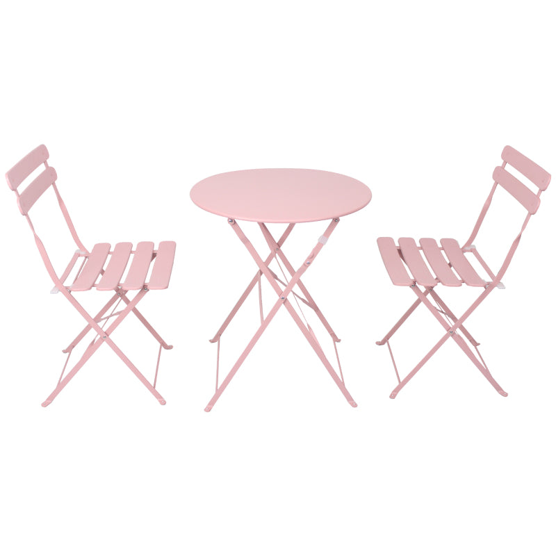 Modern 3-Piece Metal Bistro Set for Patio & Balcony, Pink