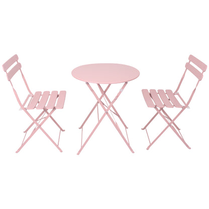 Modern 3-Piece Metal Bistro Set for Patio & Balcony, Pink