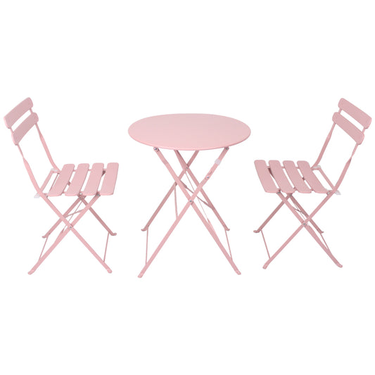 Modern 3-Piece Metal Bistro Set for Patio & Balcony, Pink