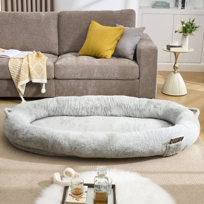 Human Dog Bed for Adult, Giant Extra Large Memory Foam Human Size Pet Bed for People, Fluffy Plush Dog Bed for Human with Storage Pocket  Cover Portable Handle Non-Slip Bottom