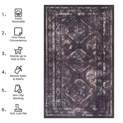 NAAR MAVAL Washable 2x3 Entryway Doormat, Black/Burgundy