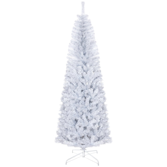 HOMCOM Slim 7 ft White Christmas Tree with Stand for Corners