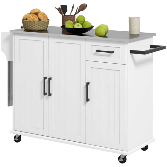 HOMCOM Kitchen Island for Prep, on Wheels, Stainless Top
