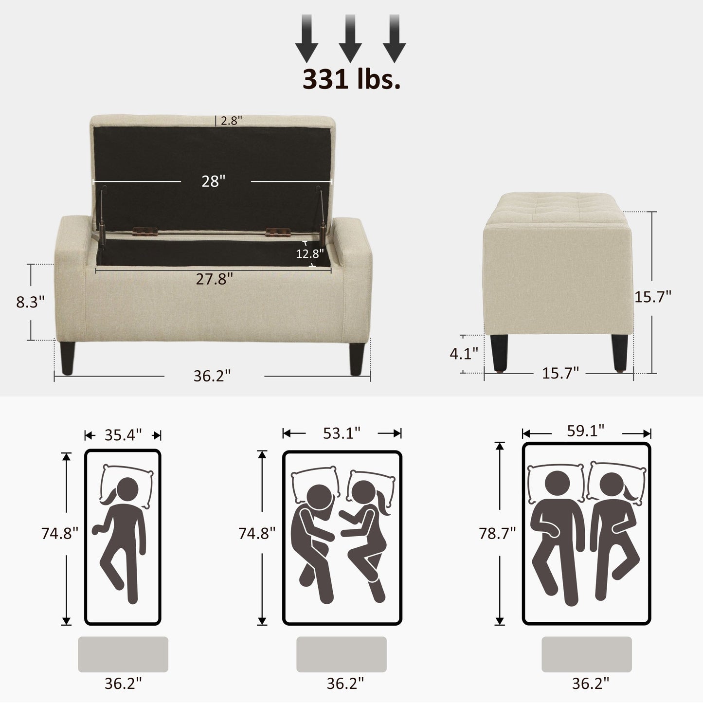 HOMCOM Linen Ottoman Bench for Entryway, Lift-Top Storage