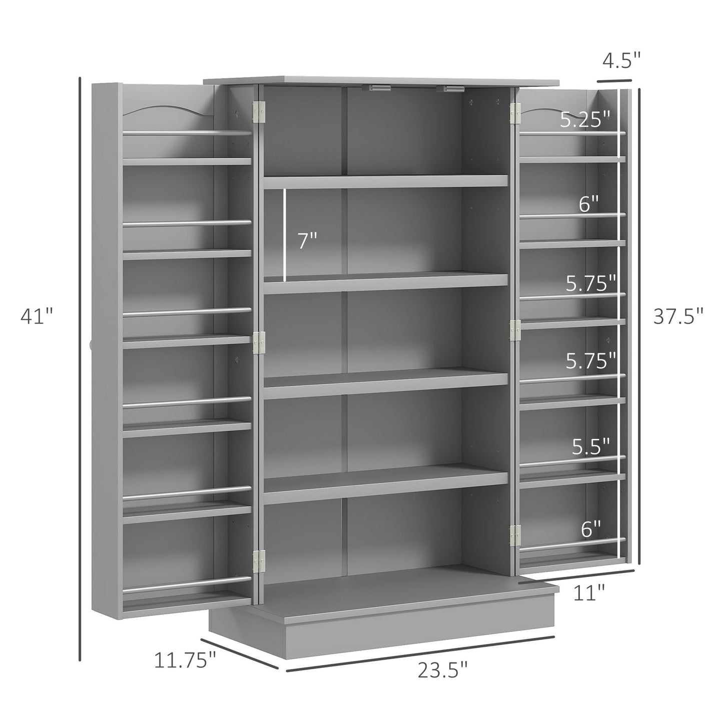 HOMCOM Gray Kitchen Pantry Cabinet with 12 Door Shelves