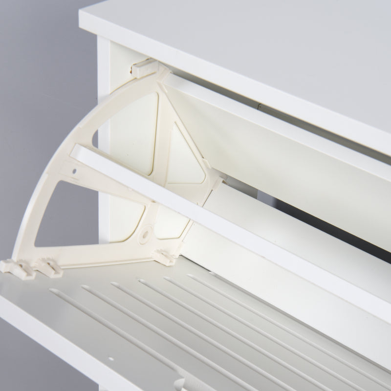 Modern Slim White Shoe Cabinet for Entryway, 3 Flip Doors