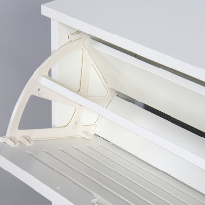 Modern Slim White Shoe Cabinet for Entryway, 3 Flip Doors