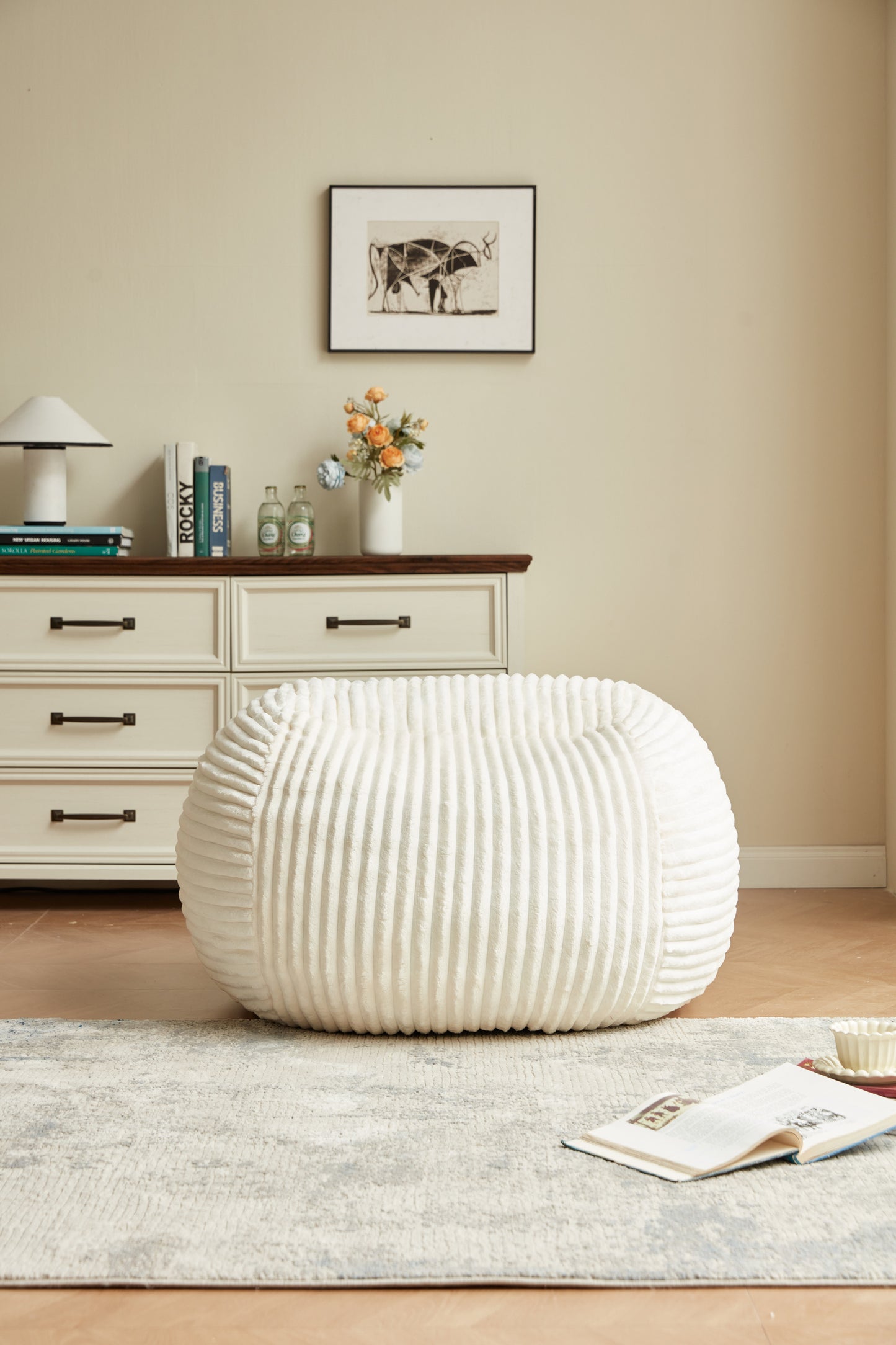 4FT Memory Foam Bean Bag Chair for Adults/Teens, Bean Bag Sofa with Fluffy Removable Cover, for Living Room Bedroom, Off white