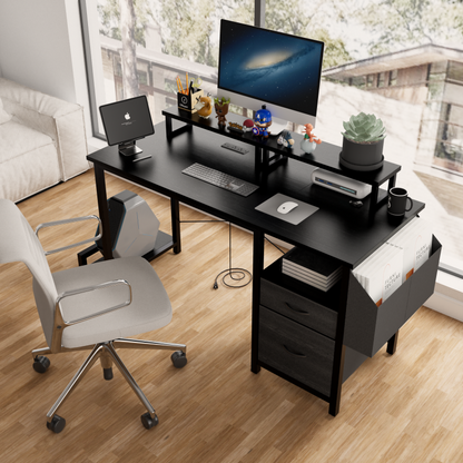 Rustic Brown Computer Desk for Home Office with Outlets