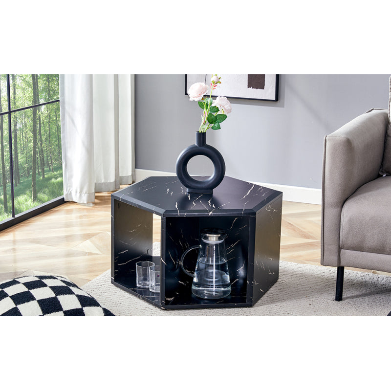 Modern Hexagon Coffee Table for Living Room, Extra Storage