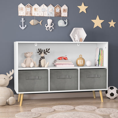 Modern Kids Bookcase for Playroom w/ Collapsible Fabric Bins