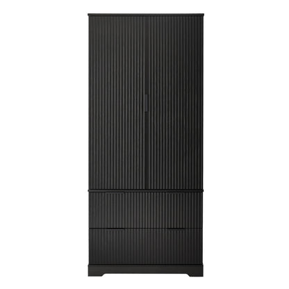 Modern Fluted Kitchen Pantry Cabinet, Drawers & Spice Racks
