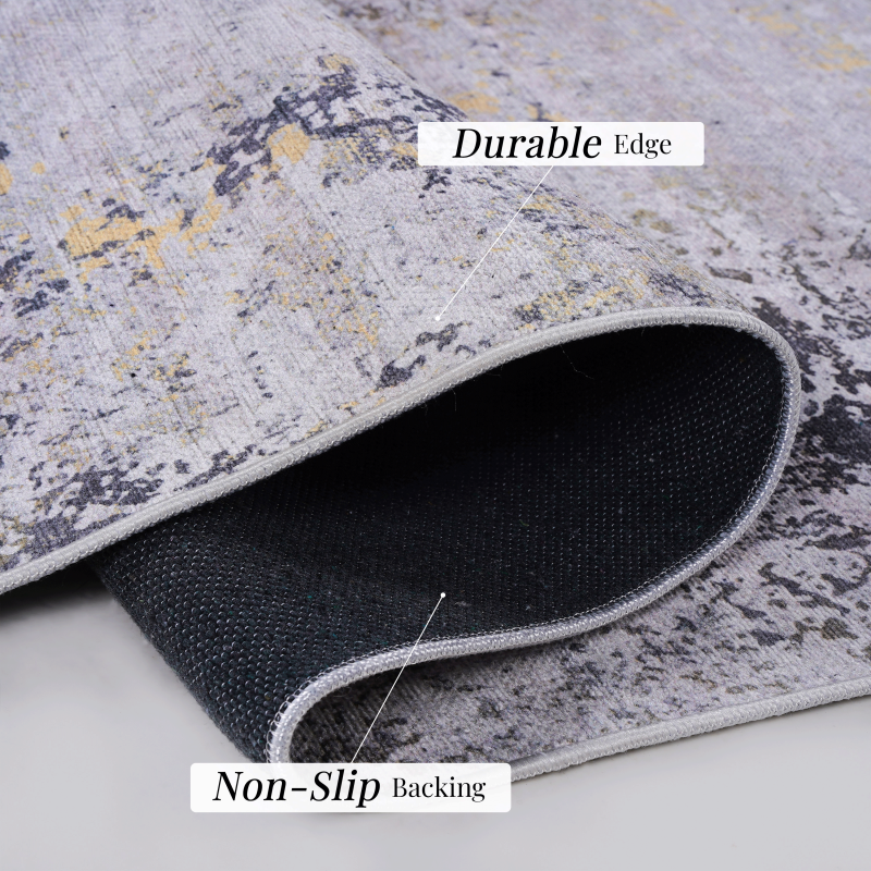 NAAR MAVAL Gray & Gold 5x8 Area Rug, Living Room, Washable