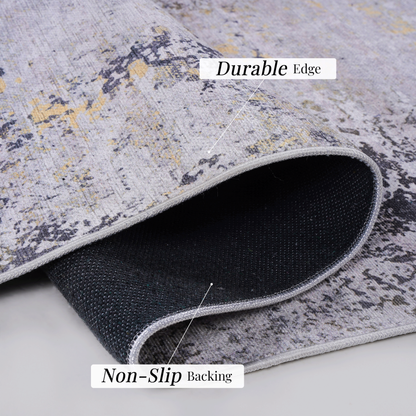 NAAR MAVAL Gray & Gold 5x8 Area Rug, Living Room, Washable