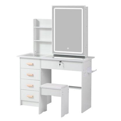 Modern Bedroom Vanity with Smart LED Mirror & Drawers