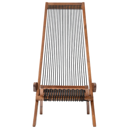 Coastal Folding Rope-Weave Wood Chair for Patio, Folds Flat
