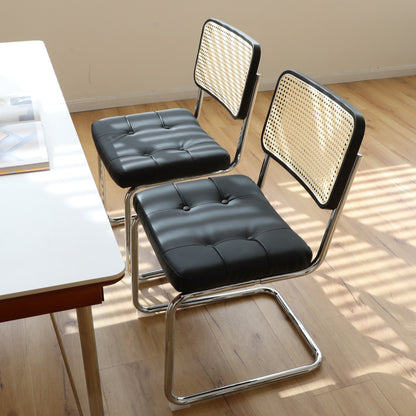 RR Mid-Century Dining Chairs, Velvet & Rattan, Set of 2