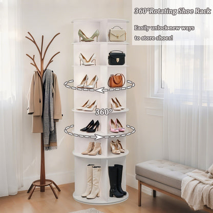 7 Tier Rotating Shoe Rack, High Bottom Design Rotating Shoe Rack Tower, Free Standing 360° Spinning Shoe Organizer, Round Display Spinning Shoe Rack Tower, Fits 28 Pairs of Shoes (White)