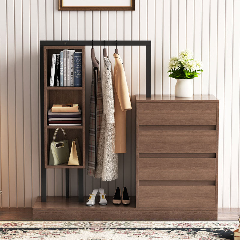 Sleek White Bedroom Wardrobe, 4 Drawers & 3 Shelves