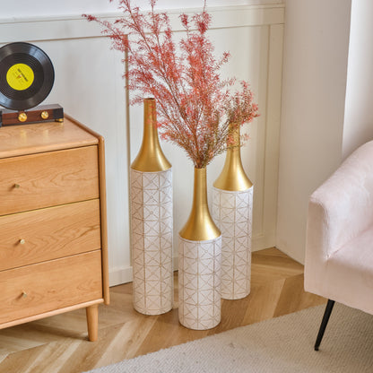 Modern Floor Vase Trio for Living Room, Tall White Metal