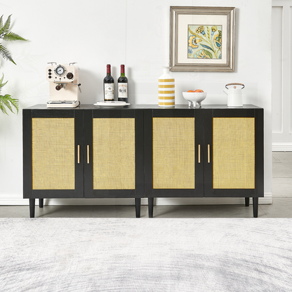 Modern Rattan Sideboard for Living Room, Adjustable Shelves
