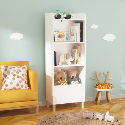 Modern 4-Tier Kids Bookcase for Playroom with Toy Storage