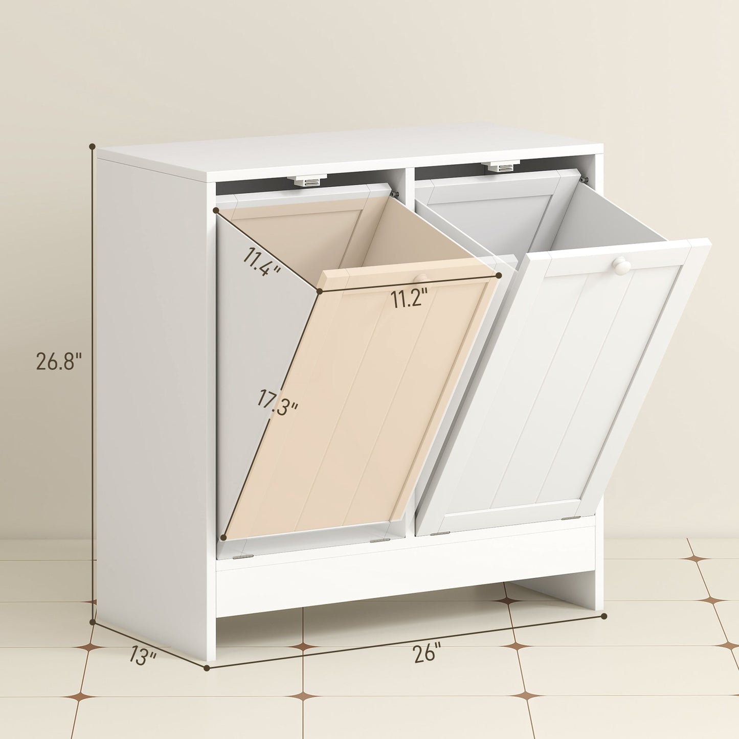 kleankin Modern Laundry Room Cabinet with Dual Tilt Hampers