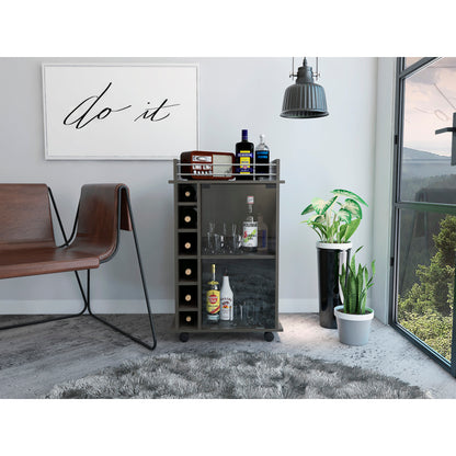 Dukat Espresso Bar Cart for Home, 6-Bottle Rack, Rolling