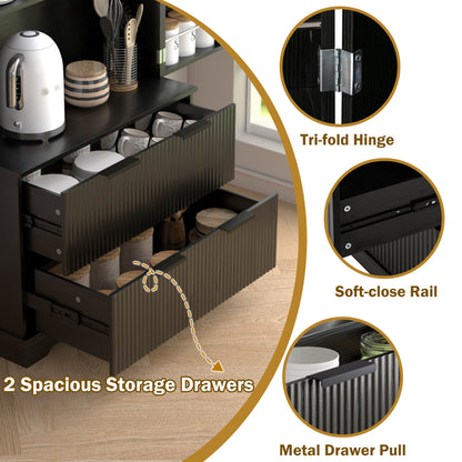Modern Fluted Kitchen Pantry Cabinet, Drawers & Spice Racks