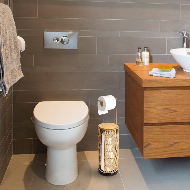 Boho Rattan Toilet Paper Holder Stand for Bathroom, 3-Roll