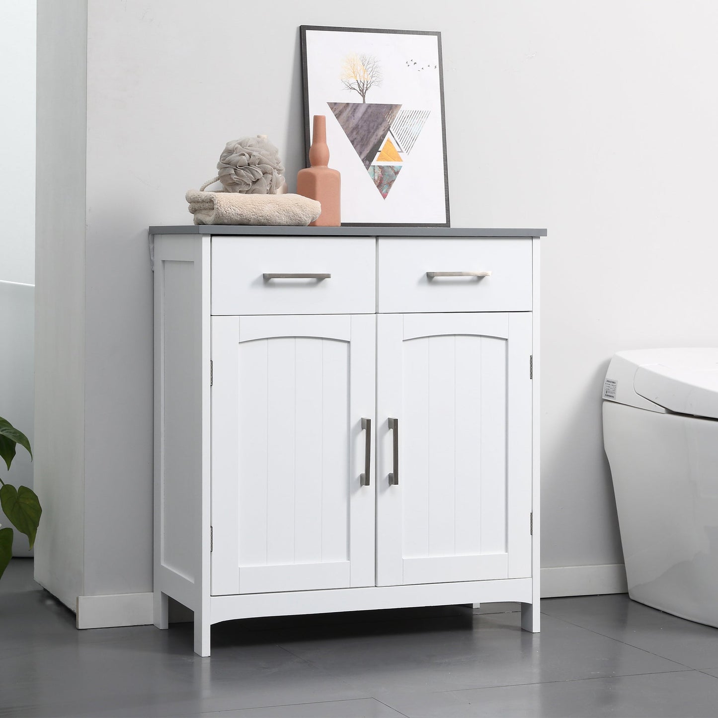 kleankin White Bathroom Cabinet: Drawers & Adjustable Shelf