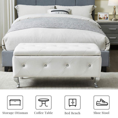 Glam Storage Ottoman Bench for End of Bed, Crystal-Tufted