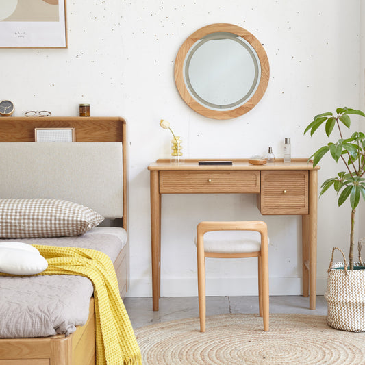 Natural Solid Beech Wood Vanity Stool for Bedroom & Dining
