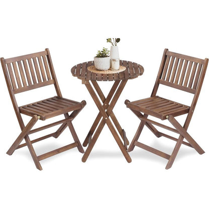 Natural Acacia 3-Pc Bistro Set for Patio & Balcony, Folding