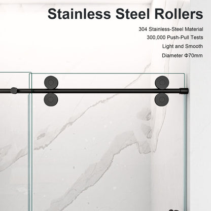 56"-60"W x 72"H Frameless Single Sliding Shower Door _ 5/16" (8mm) Clear Tempered Glass, Bypass Design with Matte Black Finish
