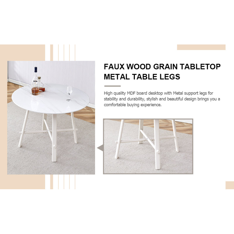 Modern Round Dining Table, Dining Room, 42-Inch White Top