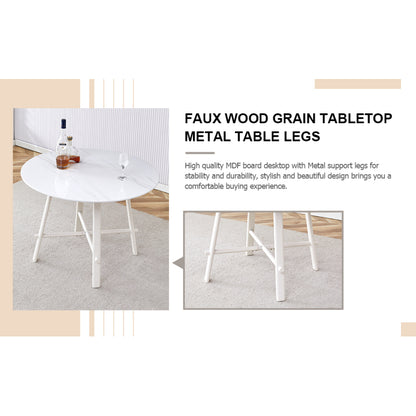 Modern Round Dining Table, Dining Room, 42-Inch White Top