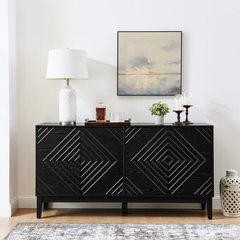 Walnut Mid-Century Sideboard for Living Room, Fluted Doors