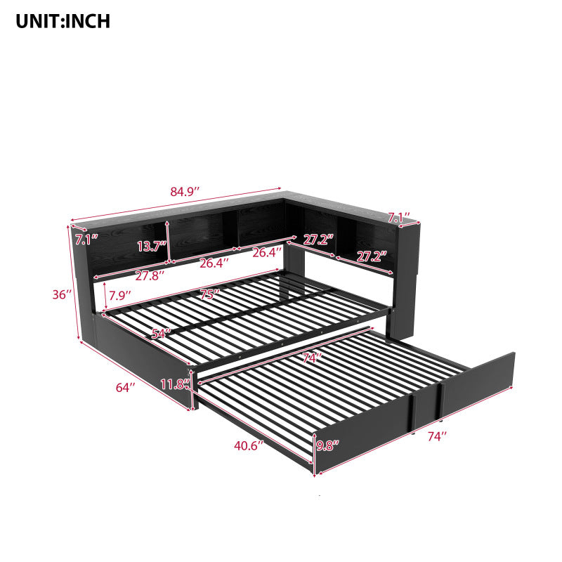 Modern Metal Daybed w/ Trundle, Guest Room Storage & USB